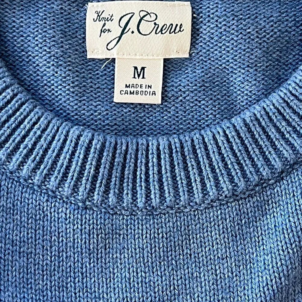 J.Crew Heritage 100% Cotton Crewneck Sweater Heavyweight Ribbed Pullover Blue M
